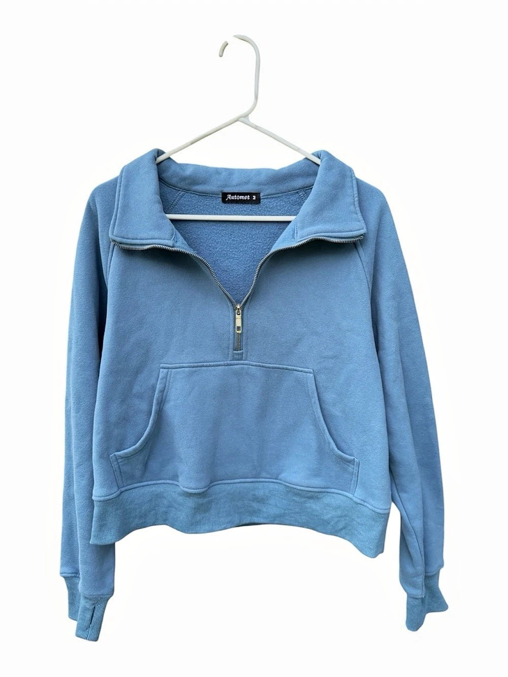 AUTOMET Light Blue Half Zip Cropped Fleece Hoodie Sweatshirt Size M